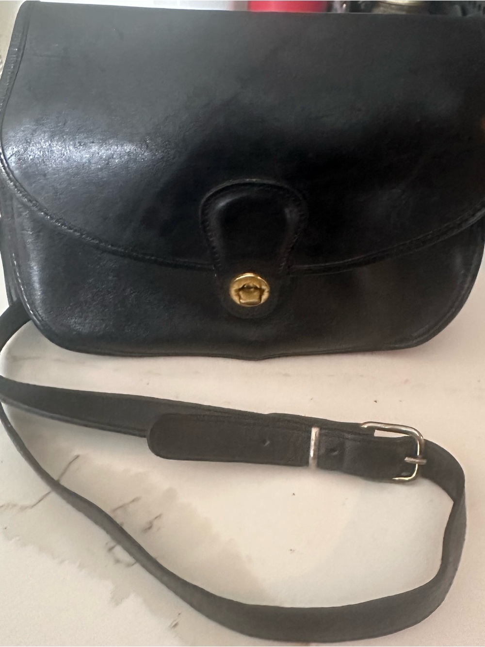 Coach Vintage Black Leather Crossbody with Gold Turnlock